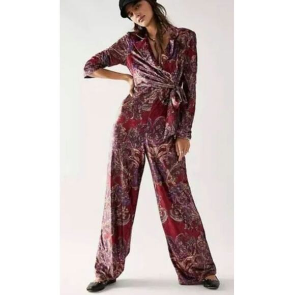 NWT Free People Delphine Paisley Velvet Velour Jumpsuit - Picture 6 of 6